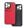 Protectie din plastic pentru telefon (cadru din silicon, rezistenta medie la impact, placa metalica incorporata, spate cu efect piele, model in dungi) RED Apple iPhone 15 Pro