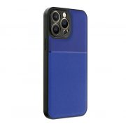   Protectie din plastic pentru telefon (cadru din silicon, rezistenta medie la impact, placa metalica incorporata, spate cu efect piele, model in dungi) ALBASTRU INCHIS Apple iPhone 15 Pro