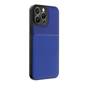 Protectie din plastic pentru telefon (cadru din silicon, rezistenta medie la impact, placa metalica incorporata, spate cu efect piele, model in dungi) ALBASTRU INCHIS Apple iPhone 15 Pro