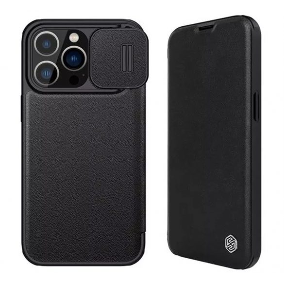 Husa NILLKIN QIN PRO in picioare, efect piele fina (FLIP, deschidere laterala, suport card bancar, protectie camera) NEGRU Apple iPhone 15 Pro