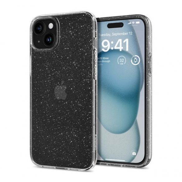 Protector de telefon din silicon SPIGEN LIQUID CRYSTAL GLITTER (rezistenta medie la impact, colt cu perna de aer, pudra cu sclipici) TRANSPARENT Apple iPhone 15