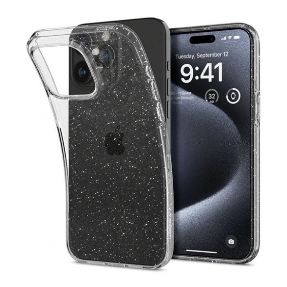 Protector de telefon din silicon SPIGEN LIQUID CRYSTAL GLITTER (rezistență medie la impact, colț cu pernă de aer, pudră cu sclipici) TRANSPARENT Apple iPhone 15 Pro