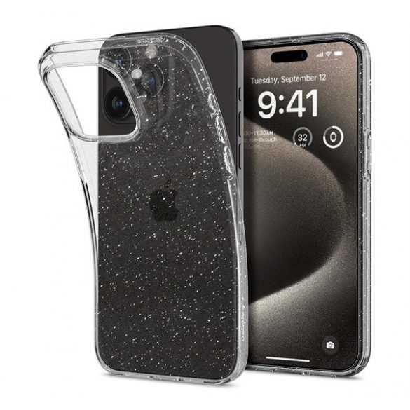 Protector de telefon din silicon SPIGEN LIQUID CRYSTAL GLITTER (rezistență medie la impact, colț cu pernă de aer, pudră cu sclipici) TRANSPARENT Apple iPhone 15 Pro Max