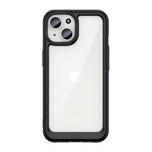 Protectie din silicon pentru telefon (rezistenta la impact, cadru din plastic, spate acrilic, protectie pentru camera) NEGRU Apple iPhone 15