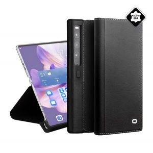 Husa QIALINO in picioare, piele naturala (FLIP, deschidere laterala, functie suport pentru masa) NEGRU Huawei Mate Xs 2