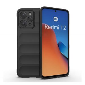 Husă silicon pentru telefon (mediu rezistent la șocuri, protecția camerei, model 3D) negru Xiaomi Redmi 12