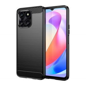 Husă silicon pentru telefon (rezistent la impact mediu, bubble heel, periat model de carbon) negru Honor X6a