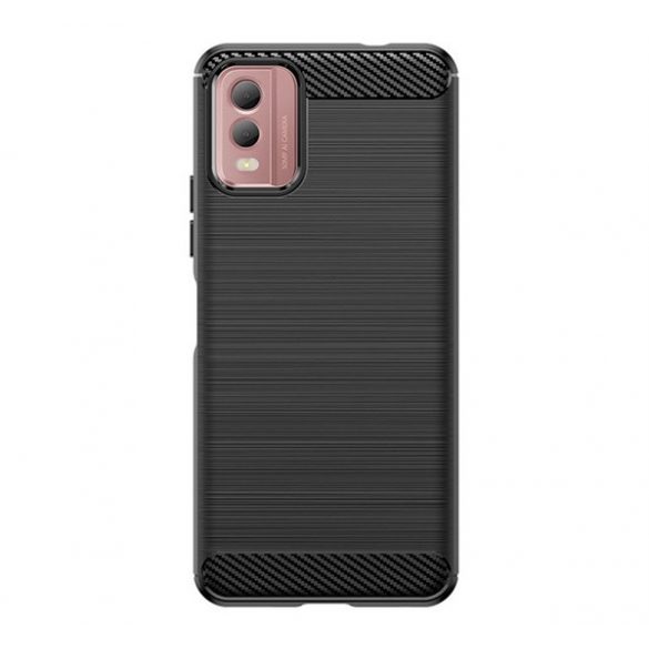 Husă silicon pentru telefon (rezistent la impact mediu, bubble heel, periat, model de carbon) negru Nokia C32