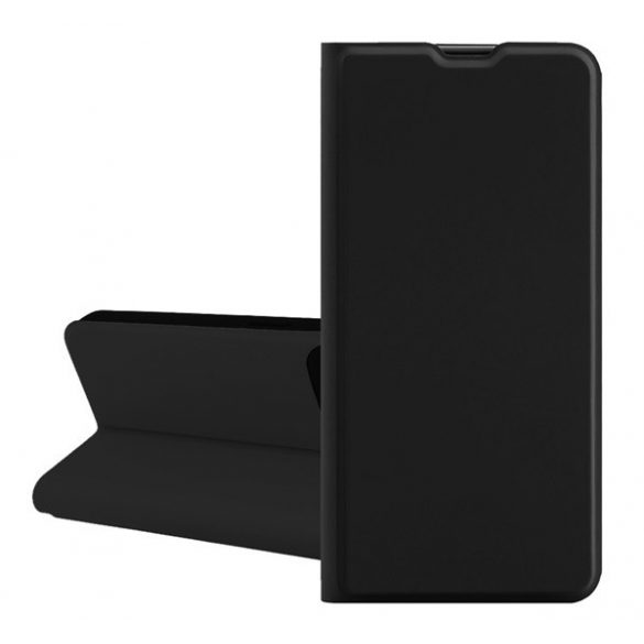 Husă în picioare, efect piele (FLIP, interior din silicon, deschidere laterală, suport de masă, buzunar pentru card) NEGRU Apple iPhone 8 Plus 5.5, iPhone 7 Plus 5.5