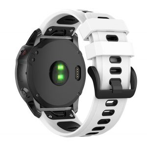 Curea de schimb (dimensiune personalizată, 20 mm, silicon, cataramă neagră, conexiune QuickFit) ALB/NEGRU Garmin Fenix ​​​​5S, Garmin Fenix ​​​​6S, Garmin Fenix ​​​​6S Solar, Garmin Fenix ​​​​7S, Garmin Fenix ​​​​7S Pro Solar, Garmin Fenix ​​​​7S So