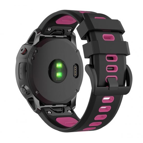 Curea de schimb (dimensiune personalizată, 20 mm, silicon, cataramă neagră, conexiune QuickFit) NEGRU/ROZ Garmin Fenix ​​​​5S, Garmin Epix Pro (Gen2) 42 mm, Garmin Fenix ​​​​5S Plus, Garmin Fenix ​​​​6S, Garmin Fenix ​​​​6S Pro, Garmin Fenix ​​​​6S 