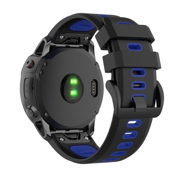 Curea de schimb (dimensiune personalizată, 20 mm, silicon, cataramă neagră, conexiune QuickFit) NEGRU/ALBASTRU ÎNCHIS Garmin Fenix ​​​​6S, Garmin Epix Pro (Gen2) 42 mm, Garmin Fenix ​​​​5S, Garmin Fenix ​​​​5S Plus, Garmin Fenix ​​​6S Pro, Garmin Fe