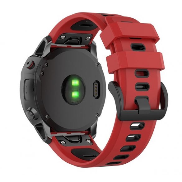 Curea de rezervă (dimensiune personalizată, 20 mm, silicon, cataramă neagră, conexiune QuickFit) ROȘU/NEGRU Garmin Fenix ​​​​5S Plus, Garmin Epix Pro (Gen2) 42 mm, Garmin Fenix ​​​​5S, Garmin Fenix ​​​​6S, Garmin Fenix ​​​​6S Pro, Garmin Fenix ​​​​6