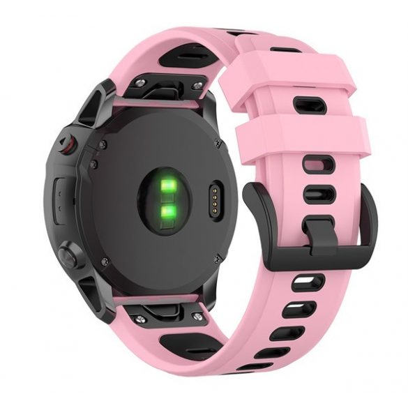 Curea de schimb (dimensiune personalizată, 20 mm, silicon, cataramă neagră, conexiune QuickFit) ROZ/NEGRU Garmin Fenix ​​​​6S Pro, Garmin Fenix ​​​​6S Pro Solar, Garmin Fenix ​​​​6S Sapphire, Garmin Fenix ​​​​6S Solar, Garmin Fenix ​​7S, Garmin Feni