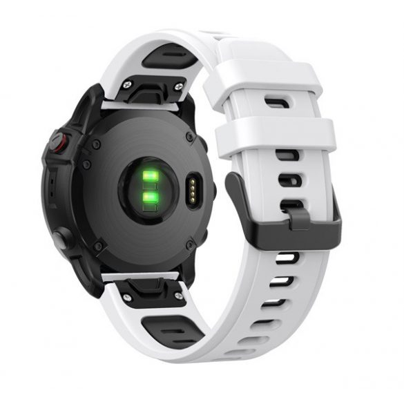 Curea de schimb (dimensiune personalizată, 22mm, silicon, cataramă neagră, conexiune QuickFit) ALB/NEGRU Garmin Epix (Gen2), Garmin Fenix ​​​​3, Garmin Fenix ​​​​3 HR, Garmin Fenix ​​​​5, Garmin Fenix ​​​​6, Garmin Fenix ​​​​6 Pro, Garmin Fenix ​​​​