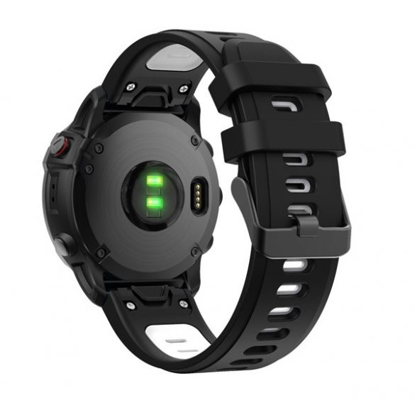 Curea de schimb (dimensiune personalizată, 22 mm, silicon, cataramă neagră, conexiune QuickFit) NEGRU/ALB Garmin Epix (Gen2), Garmin Fenix ​​​​3, Garmin Fenix ​​​​3 HR, Garmin Fenix ​​​​5, Garmin Fenix ​​​​6, Garmin Fenix ​​​​6 Pro, Garmin Fenix ​​​