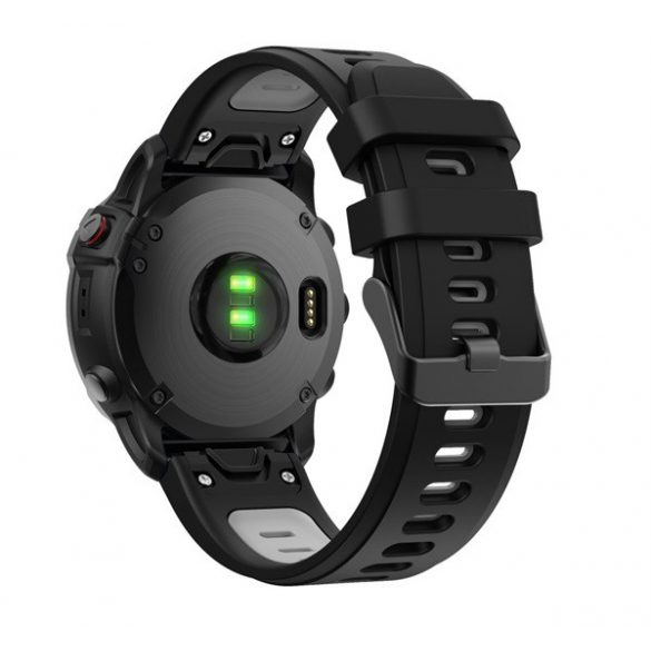 Curea de schimb (dimensiune personalizată, 22 mm, silicon, cataramă neagră, conexiune QuickFit) NEGRU/GRI Garmin Epix (Gen2), Garmin Fenix ​​​​3, Garmin Fenix ​​​​3 HR, Garmin Fenix ​​​​5, Garmin Fenix ​​​​6, Garmin Fenix ​​​​6 Pro, Garmin Fenix ​​​