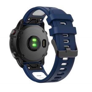 Curea de schimb (dimensiune personalizată, 22 mm, silicon, cataramă neagră, conexiune QuickFit) ALBASTRU ÎNCHIS/ALB Garmin Epix (Gen2), Garmin Fenix ​​​​3, Garmin Fenix ​​​​3 HR, Garmin Fenix ​​​​5, Garmin Fenix ​​​​6 , Garmin Fenix ​​​​6 Pro, Garmi