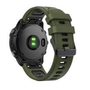 Curea de schimb (dimensiune personalizată, 22 mm, silicon, cataramă neagră, conexiune QuickFit) VERDE ÎNCHIS/NEGRU Garmin Epix (Gen2), Garmin Fenix ​​​​3, Garmin Fenix ​​​​3 HR, Garmin Fenix ​​​​5, Garmin Fenix ​​​​6 , Garmin Fenix ​​​​6 Pro, Garmin