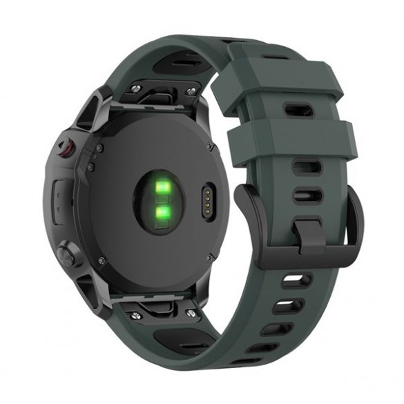 Curea de schimb (dimensiune personalizată, 26 mm, silicon, cataramă neagră, conexiune QuickFit) VERDE ÎNCHIS/NEGRU Garmin Fenix ​​​​5X, Garmin Fenix ​​​​6X, Garmin Fenix ​​​​6X Pro, Garmin Fenix ​​​​6X Pro Sapphire, Garmin Fenix ​​​​​​6X Pro Solar, 