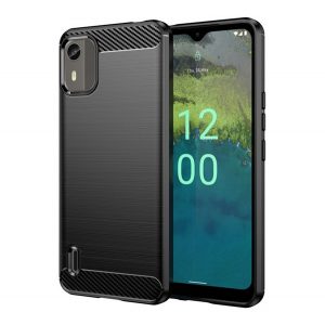 Protector de telefon din silicon (rezistenta la impact, colt cu perna de aer, periat, model carbon) NEGRU Nokia C12