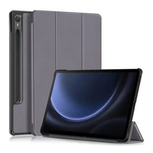 Husă stativă, efect piele (FLIP activ, deschidere laterală, suport desktop TRIFOLD, suport S Pen) GREY Samsung Galaxy Tab S9 FE LTE (SM-X516), Samsung Galaxy Tab S9 FE WIFI (SM-X510)