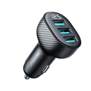 Încărcător auto JOYROOM 3 prize USB (18W, încărcător rapid, model carbon) NEGRU