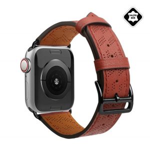 Curea de schimb (dimensiune personalizată, mică, piele naturală, perforată) BURGUNDY Apple Watch Series 9 41mm, Watch Series 3 38mm, Watch Series 2 38mm