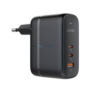 Încărcător de rețea LDNIO Q366 USB+2 prize de tip C (65W, GaN, încărcător rapid PD) NEGRU