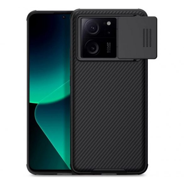 NILLKIN CAMSHIELD PRO protecție din plastic pentru telefon (cadru din silicon, rezistent la impact mediu, protecție a camerei, model cu dungi) negru Xiaomi 13T, Xiaomi 13T Pro