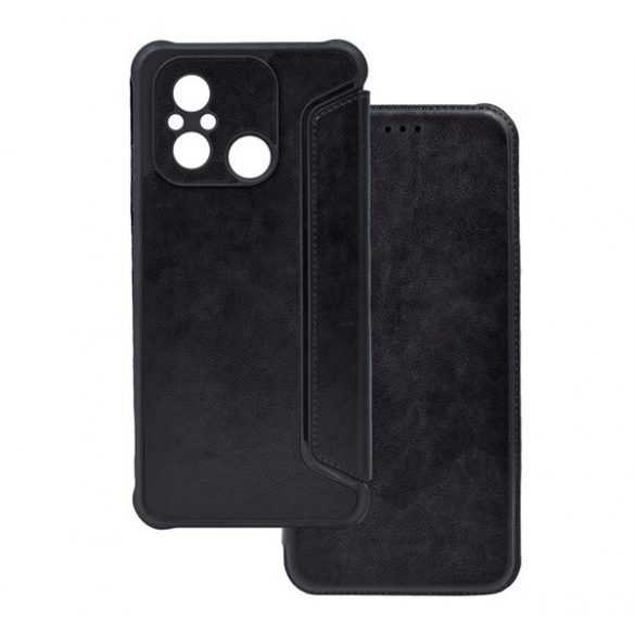 Carcasa in picioare, efect piele (FLIP, deschidere laterala, colt cu perna de aer, protectie camera) NEGRU Xiaomi Redmi 12C