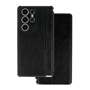 Carcasa in picioare, efect piele (FLIP, deschidere laterala, colt cu perna de aer, protectie camera) NEGRU Xiaomi Redmi Note 12 Pro Plus