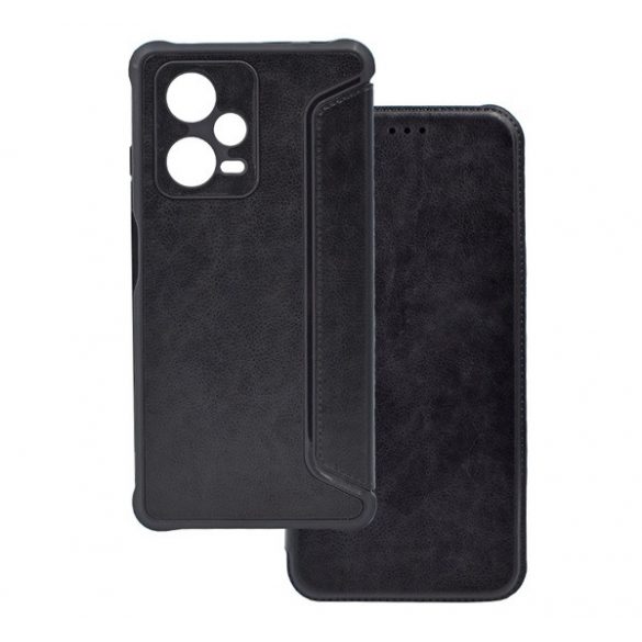 Carcasa in picioare, efect piele (FLIP, deschidere laterala, colt cu perna de aer, protectie camera) NEGRU Xiaomi Redmi Note 12 Pro Plus