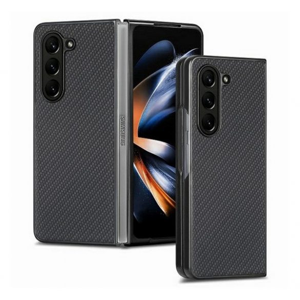 Protectie din plastic pentru telefon (rezistenta medie la impact, spate cu efect piele, model carbon) NEGRU Samsung Galaxy Z Fold5 5G (SM-F946)