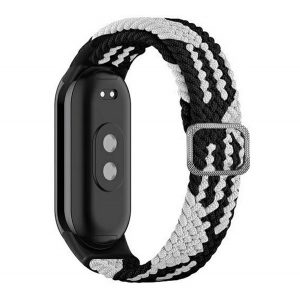 Curea de schimb (dimensiune personalizată, textil, model țesut) NEGRU/ALB Xiaomi Band 8