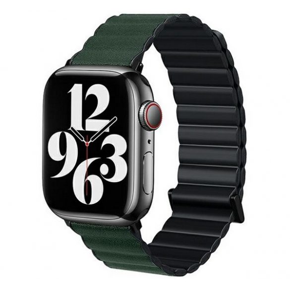 Curea de schimb (dimensiune personalizată, mică, silicon, efect piele, 3D, magnetică) NEGRU/VERDE ÎNCHIS Apple Watch Series 9 41mm, Watch Series 8 41mm, Watch Series 7 41mm