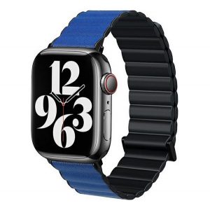 Curea de schimb (dimensiune personalizată, mică, silicon, efect piele, 3D, magnetică) NEGRU/ALBASTRU ÎNCHIS Apple Watch Series 9 41mm, Watch Series 8 41mm, Watch Series 7 41mm