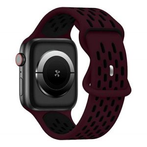 Curea de schimb (dimensiune personalizată, mică, silicon, perforată, respirabilă) NEGRU/BURGUND Apple Watch Series 9 41mm, Watch Series 8 41mm, Watch Series 7 41mm