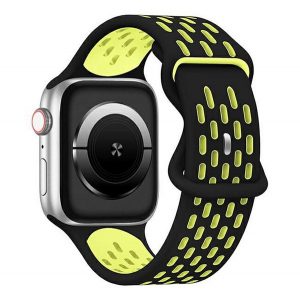 Curea (dimensiune personalizată, silicon, perforată, respirabilă) negru / YELLOW Apple Watch Ultra 49mm, Watch Series 9 45mm, Watch Series 8 45mm