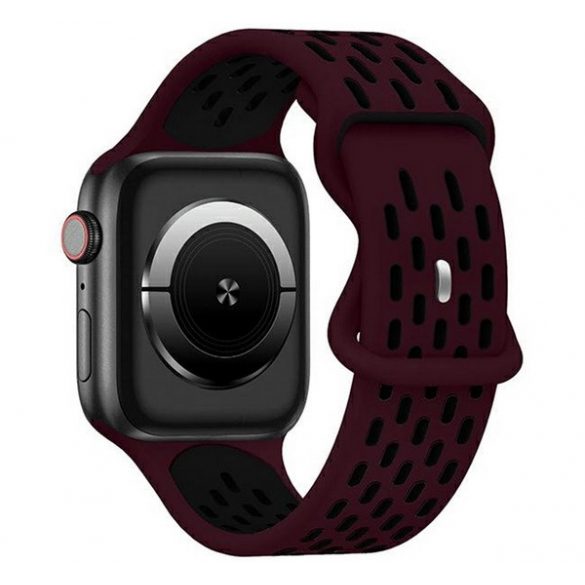 Curea de schimb (dimensiune personalizată, mare, silicon, perforată, respirabilă) NEGRU/BURGUND Apple Watch Ultra 49 mm, Watch Series 9 45 mm, Watch Series 8 45 mm