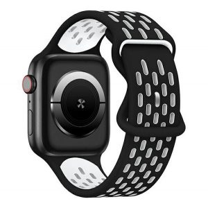 Curea de schimb (dimensiune personalizată, mică, silicon, perforată, respirabilă) NEGRU/ALB Apple Watch Series 9 41mm, Watch Series 8 41mm, Watch Series 7 41mm