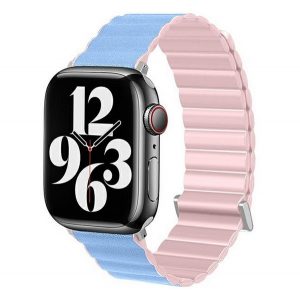 Curea de schimb (dimensiune personalizată, mare, silicon, efect piele, 3D, magnetică) ALBASTRU DESCHIS/ROZ Apple Watch Ultra 49 mm, Watch Series 7 45 mm, Watch Series 8 45 mm