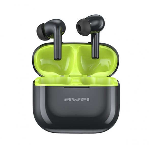 Căști bluetooth AWEI T1 PRO STEREO (v5.3, TWS, microfon, IPX6 rezistent la apă + carcasă de încărcare) NEGRU/VERDE