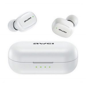 Căști bluetooth AWEI T13 PRO STEREO (v5.1, TWS, rezistente la apă, extra mini + carcasă de încărcare) ALBE