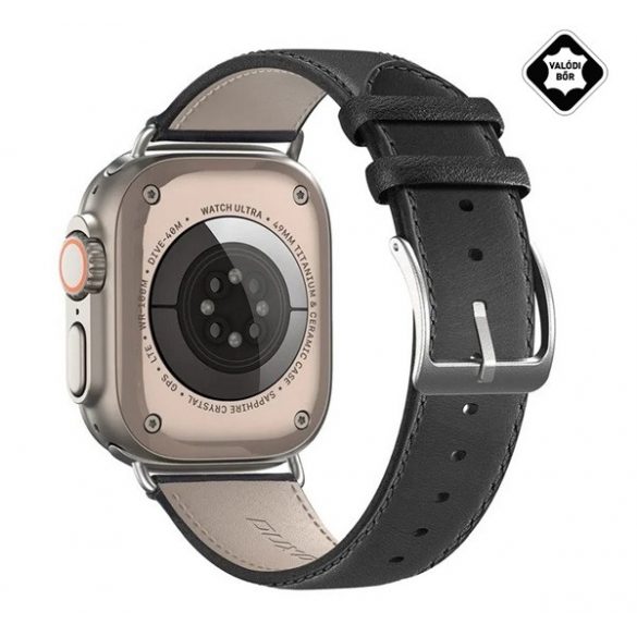 Curea de schimb DUX DUCIS YS (dimensiune personalizată, mare, piele naturală, reglabilă) NEGRU Apple Watch Ultra 49 mm, Watch Series 9 45 mm, Watch Series 8 45 mm