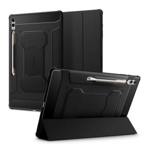 Husă SPIGEN RUGGED ARMOR PRO în picioare (FLIP activ, rezistență la șoc, TRIFOLD, suport desktop, suport creion) NEGRU Samsung Galaxy Tab S9 Ultra LTE (SM-X916), Galaxy Tab S9 Ultra WIFI (SM-X910), Galaxy Tab S8 Ultra LTE ( SM-X906)