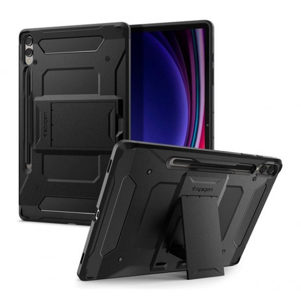 Protector de telefon din plastic SPIGEN TOUGH ARMOR PRO (rezistenta la impact, suport, model carbon, suport pentru creion) NEGRU Samsung Galaxy Tab S9 Plus LTE (SM-X816), Galaxy Tab S9 Plus WIFI (SM-X810)