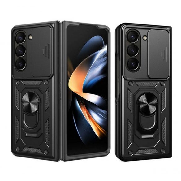 Protector de telefon din plastic Defender (rezistență medie la impact, interior din silicon, inel de suport pentru telefon, protecție pentru cameră) NEGRU Samsung Galaxy Z Fold5 5G (SM-F946)