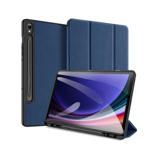 Husă DUX DUCIS DOMO în picioare, efect piele (FLIP activ, deschidere laterală, TRIFOLD, suport desktop, model textil) ALBASTRU ÎNCHIS Samsung Galaxy Tab S9 FE WIFI (SM-X510), Samsung Galaxy Tab S9 FE LTE (SM-X516)