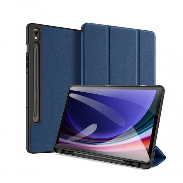 Husă DUX DUCIS DOMO în picioare, efect piele (FLIP activ, deschidere laterală, TRIFOLD, suport desktop, model textil) ALBASTRU ÎNCHIS Samsung Galaxy Tab S9 FE WIFI (SM-X510), Samsung Galaxy Tab S9 FE LTE (SM-X516)